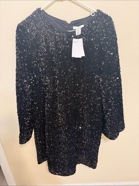 H&M Black Sequin Long Sleeve Party Dress